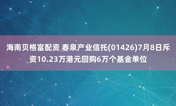 海南贝格富配资 春泉产业信托(01426)7月8日斥资10.23万港元回购6万个基金单位